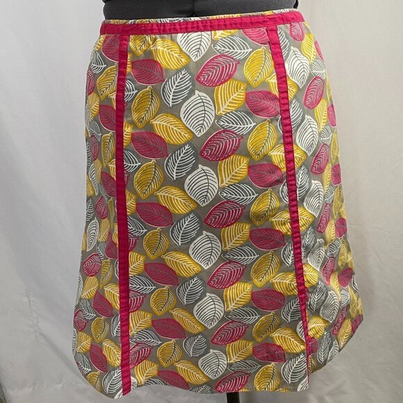 Boden Pink Gray Yellow Leaf Print Skirt - Picture 5 of 11